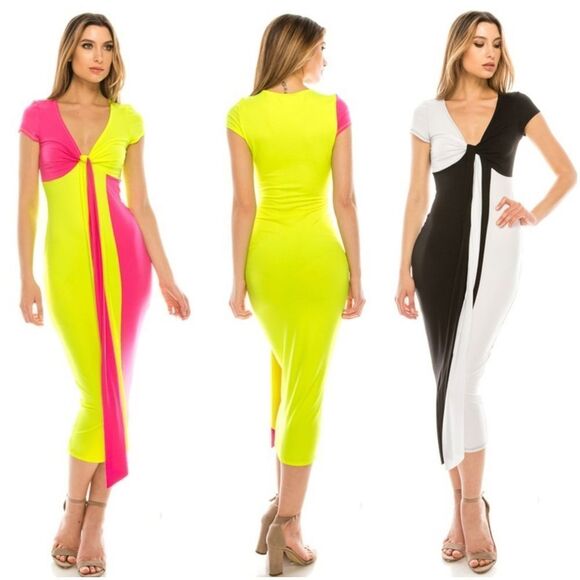 Color Block Front Knotted Midi Dress - Picture 2 of 6